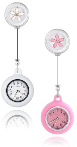 Orologio da Infermiere in Silicone, 2 Pezzi, orologio da polso da infermiera retrattile, orologio da tasca portatile, Facile da Pulire, Orologio Da Taschino Da Infermiera Con Luminoso, per Medici