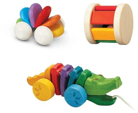 PlanToys® Move & Groove Starter Bundle – Wooden Baby Activity Set | Montessori Push Pull Toy for Infants & Toddlers | Eco-Friendly Crawling, Pushing & Rolling Toys for Motor Skill Development