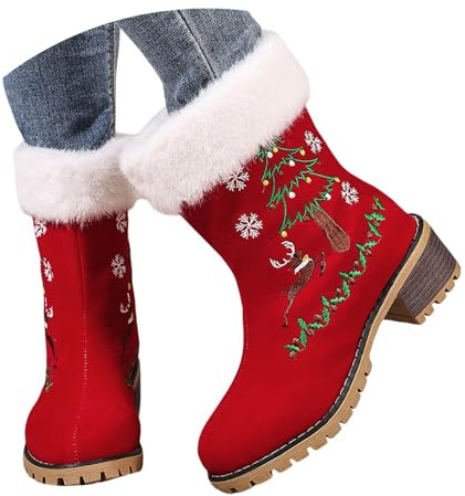 Generisch Stivali decorativi per albero di Natale da donna, stivali di Natale da donna, stivali festivi con atmosfera natalizia, morbidi e colorati, scarpe da donna invernali, rosso mattone, 40 EU