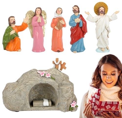 Jesu Uppstigning Staty Jesus Staty För Heminredning, Religiösa Grav Set Bordsprydnader Med Hartsfigurer 6 Stycken, Scri Dekoration