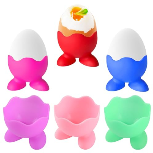 GmwyCzV 6 Piezas Silicona Huevera, Suave y Fácil de Limpiar, Hueveras para Desayuno, Formas Divertidas, Silicona Soporte para Huevos con Base, Reutilizable, para Brunch, Camping y Regalos de Pascua