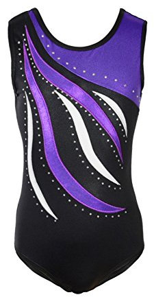 MORESAVE Body da ginnastica per ragazze, senza maniche, luccicante, con ricamo lucido, per atletica, balletto, danza, body monopezzo per allenamento, tuta per bambini da 4 a 14 anni, Viola, 13-14 anni