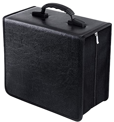 Siveit CD/DVD Binder, CD DVD Case Holder Binder 400 Capacity CD/DVD Wallet Storage Booklet Album Box (White binder, PU Black)