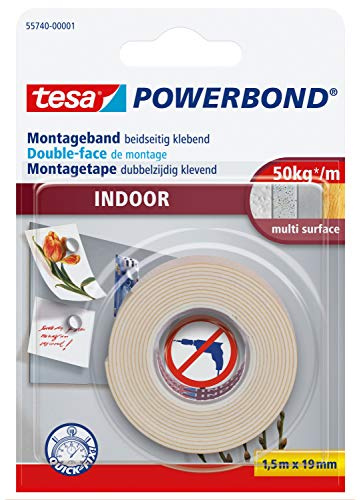 Ruban adhésif double face Tesa Powerbond® Indoor, L 1,5 m x l 19 mm, pour usage intérieur