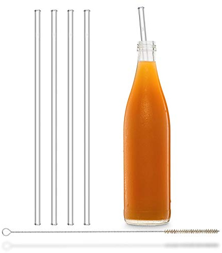 HALM Cannucce di vetro riutilizzabili per Stanley Cup Quencher Tumbler - 4 pezzi dritti 30 cm + spazzola di pulizia senza plastica lavabili in lavastoviglie cannucce di vetro per bottiglie.