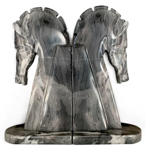 CBAM Set Buchstützen Pferde aus natürlichem Marmor, grau, italienisch, Buchend-Set in italienischer Gray, natürliches Marble, Höhe 22 cm