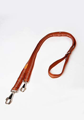 A. Hoffmann GmbH Super Soft Nylonleine, Führleine Cognac, 3-Fach verstellbar 100-210 cm, 25 mm - passend zu den Feltmann Hundegeschirren, inneliegend ausgepolstert, reflektierend