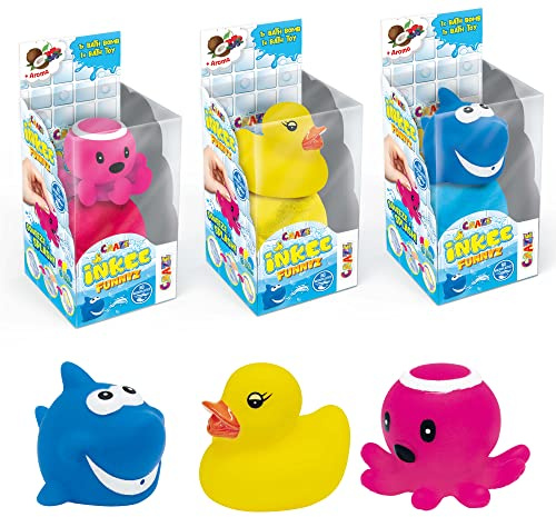 CRAZE INKEE Funnyz Set de Bain 3X Boule de Bain effervescente & 1 Jouet Bain Bébé Aspergeur Bombe de Bain Arôme Fruits et Son Petit Animal Arroseur Bain Moussant Enfant 30400