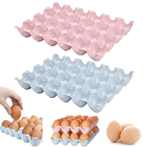 Jicyor 2 bandejas de plástico para huevos, 24 rejillas, apilables, azul y rosa