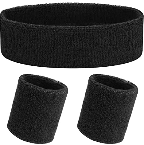 Yolev 3Pieces Sports Sweatband Set Sports Headband Wristband (1 Headband and 2 Wristbands) Set Sweatbands for Athletic Men and Women Black