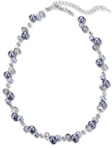 BULINLIN Short Beaded Pearl Necklace for Women, Silver Handmade Statement Necklace with Crystal Beads Fashion Jewellery Birthday Gifts for Her