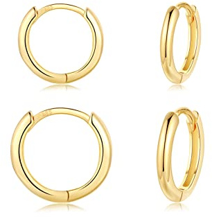 CERSLIMO Creolen Silber 925, Creolen Silber Gold Rosegold Schwarz Set Damen Herren, Klein Creolen Set Zierliche Knorpel Tragus Helix Schlafen Ohrringe 8mm 10mm 12mm