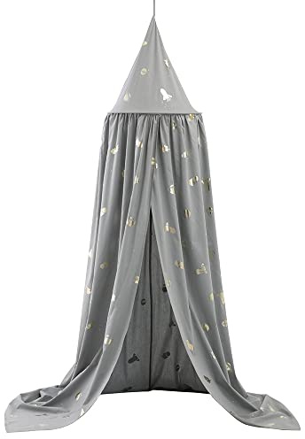 howa Baldachin Betthimmel für Baby- & Kinderzimmer aus Baumwolle grau 85042 | Himmel für Babybett, Kinderbett Kinderzimmerdekoration 100% Baumwolle, grauer Farbton mit goldenen „space“ Druck, 250cm hoch