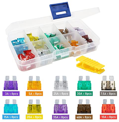 80 Stück Kfz-Sicherungen Sortiment Kit Mini Standard Mehrfarbige Multifunktions-Flachsicherungen Ersatz-Kit 8 x (3A - 40A)