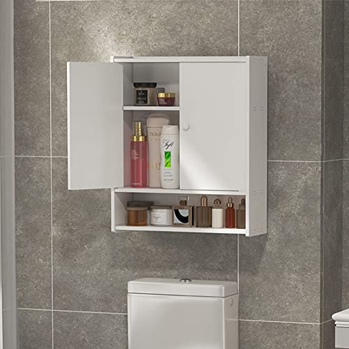 HOTRA Badezimmer Wandschrank mit Türen und Regalen an der Wand Befestigter Badezimmer Arzneischrank Über der Toilettenaufbewahrung Platzsparend Weiß (Size : H)