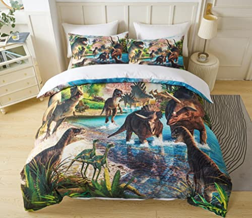 Dinosaurier-Bettwäsche für Kinder, Bettwäsche-Set Dinosaurier, Bettbezug für Spiel, Dinosaurier, Party, Geschenke für Weihnachten, für Jungen, Mädchen und Kinder, 230 x 260 cm