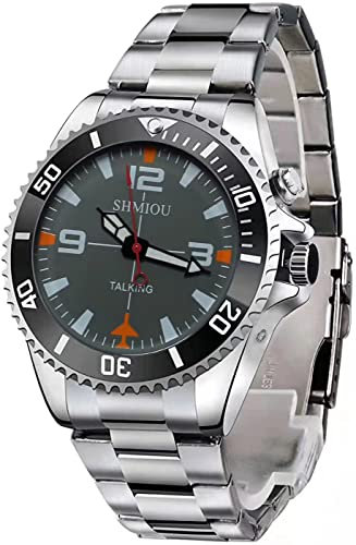 SHMIOU Orologio Parlante Italiano per Anziani Non Vedenti Ipovedenti Audio annuncio della data dell'ora Con Sveglia Cassa Rotonda Con Cinturino Metallo XM-IT-220409