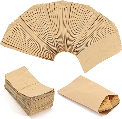 100pcs Sobres Papel Kraft, VEGCOO Sobres Marrones Pequeños, Sobre Paquetes de Semillas, Mini Sobre de Papel Kraft para Monedas Joyas Semillas Caramelo (9cm x13cm)
