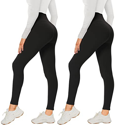 AMIYOYO 2er Pack Leggings für Damen High Waist Leggins Blickdicht Elastische Bauchweg Hosen Weiche Sporthose für Yoga Fitness Outdoor Freizeit