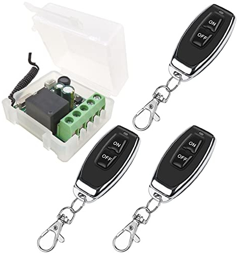 DieseRC Interruptor de mando a distancia Inalámbrico 433MHz 220V 230V 240V Receptor de Relé de Radio de 1 Canal con 3 Transmisores Control Remoto Controlador de Relé de Contactos sin Potencial