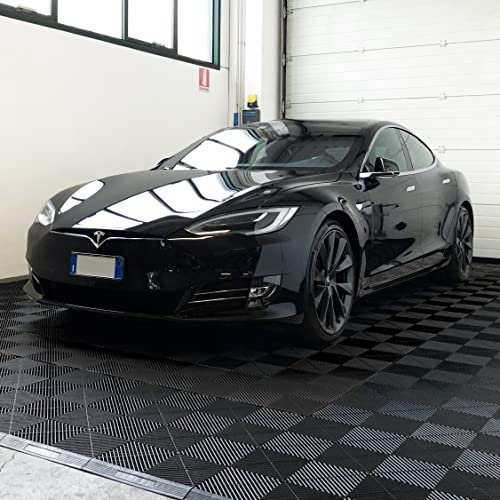 SOGI PAV-03-NE Kit piastrelle in PP per pavimento officina, garage - 40x40 cm - 1 mq - 10 mq - 50 mq - 100 mq - colore nero (1 mq = 6 piastrelle)