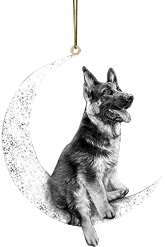 Yorkshire Terrier Sit On The Moon Dog Memorial Keepsake Christmas Remembrance Ornament to Remember Loved - Loss of Pet Gifts Dog Angel Memorial Gifts Dog Memorial Gifts (Deutscher Schäferhund)