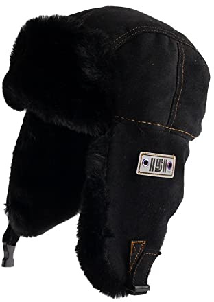 DEPAJA Russische Mütze Pilot Wintermütze Outdoor Russische Mütze Damenmütze Pilot Herren Шапка Ушанка Warmer Bomber Trapper Ushanka,Schwarz,56-60Cm