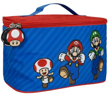 Borsa Termica Porta Pranzo Bambino Mario Luigi - Porta Pranzo Termico Bambini Rosso Blu Compatibile con Super Mario - Porta Merenda Lunch Box Bimbo Scuola Materna Elementare Picnic - 15x23x15cm