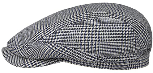 Stetson Hardwick Houndstooth Flatcap Schiebermütze Klassisch Elegant Seidenmix Made in Germany Herren Frühjahr Sommer blau 59 cm