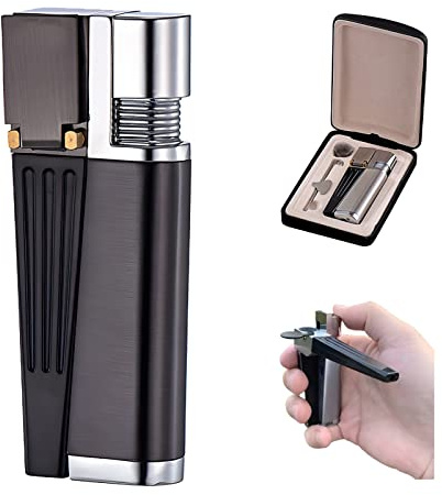 Encendedor Portátil, Juego 2 En 1, Encendedor De Metal con Tubo, Encendedor De Llama Abierta Portátil Plegable, Dispositivo para Hombres para Acampar, Barbacoa En La Cocina (Estilo Negro A)