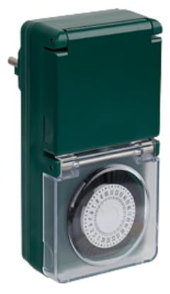 Programador estanco (IP44) mecánico diario (con seguridad para niños) con interruptor - verde - Zenitech