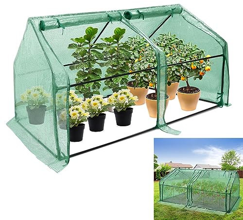 CEEDIR Gewächshaus für Tomaten Foliengewächshaus HDPE Treibhaus Tomatengewächshaus Frühbeet mit Fenster und Tür 180x90x90cm, Wärmeabdeckung, Grün