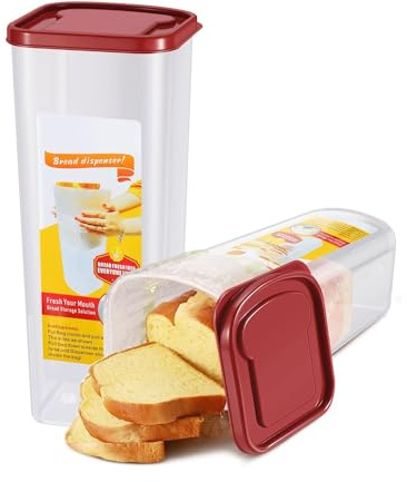 Flexzion Lot de 2 boîtes à pain hermétiques avec couvercle – Boîte de rangement transparente pour pain fait maison sans BPA, peu encombrant et durable en plastique – Rouge