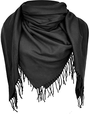Glamexx24 damhalsduk damhalsduk XXL halsduk vinterhalsduk mycket varm halsduk halsduk med fransar unisex halsduk hösthalsduk poncho, svart, One size