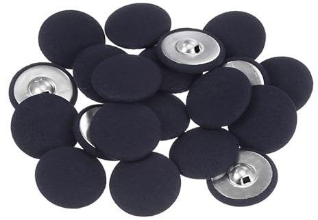 QUARKZMAN 20 Stück Knöpfe mit Stoffüberzug 30mm Runder Metallschaft Ösen Stoffknöpfe mit Stoff bezogen Nähknöpfe Vintage Ösenknöpfe für Anzüge Kleider Blusen Bastel DIY, dunkelblau