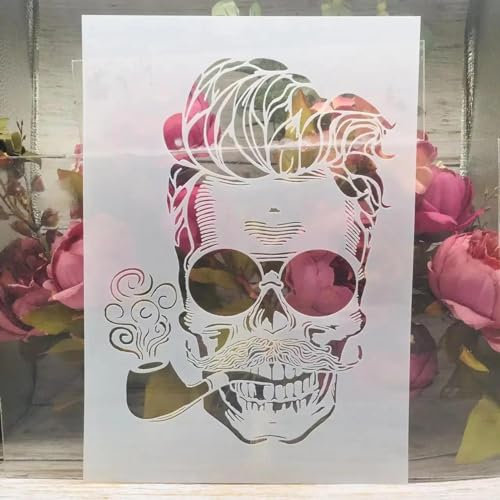 Skelett-Schablonen, A4, 29 cm, hübscher Totenkopf, Sonnenbrille, Rohrschablonen, Wandmalerei, Sammelalbum, Färbung, Prägung, Album, Dekorvorlage