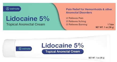 WELMATE 5% Lidocaine Cream for Hemorrhoids – Maximum Strength Numbing Cream, Fast-Acting Anorectal Relief, Non-Greasy, Unscented, Child Resistant Cap, 1 oz (30g)