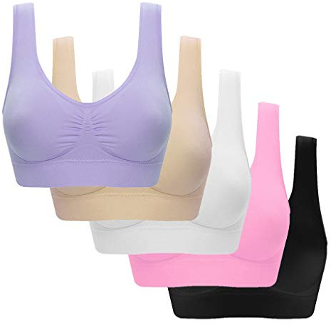 AEGJEGVD 5PC Women Sports Bra for Large Breasts Ultra-Thin Full Cup Yoga Bra Solid New Seamless Sports Style Crop Tops Vest Comfort Stretch Bras Shapewear Plus Size Bra S-6XL UK Clearance