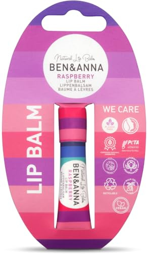 Ben & Anna - Vegane Lippenpflege für trockene Lippen mit Himbeer-Geschmack - Nachhaltig verpackt - Zertifizierte Naturkosmetik - Ohne Plastikverpackung - 1er Pack (6g, Himbeere)