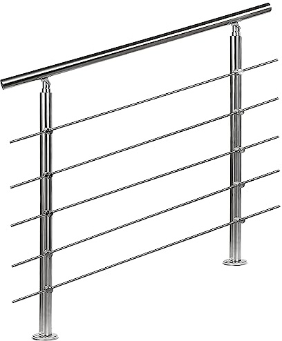 FINEUNAN Edelstahl Handlauf Geländer für Treppen Brüstung Balkon mit 5 Querstreben - Innen und Außen Handlauf Geländer Treppengeländer Edelstahl Brüstung Balkon (80CM, 5 Querstreben)
