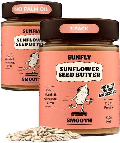 SUNFLY Sunflower Seed Butter, Smooth, 2x11.6oz | Vegan, Nut-Free, High Protein Spread, Plant-Based, High in Fibre, Kosher