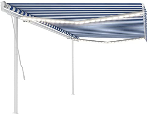 vidaXL Gelenkarmmarkise Einziehbar mit LED Markise Sonnenmarkise Balkonmarkise Sonnenschutz Sichtschutz Terrasse Garten 5x3m Blau Weiß