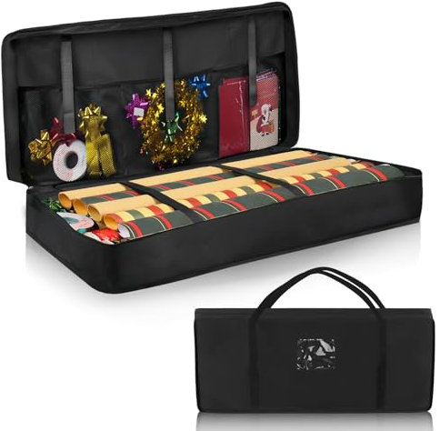 Geschenkpapier Aufbewahrungstasche 82x13x34cm, Aufbewahrungstasche für Geschenkpapier, 600D Oxford-Gewebe Geschenkpapierrollen Organizer mit 3 Fächern, Wasserdichtes Geschenkpapier Organizer, Schwarz