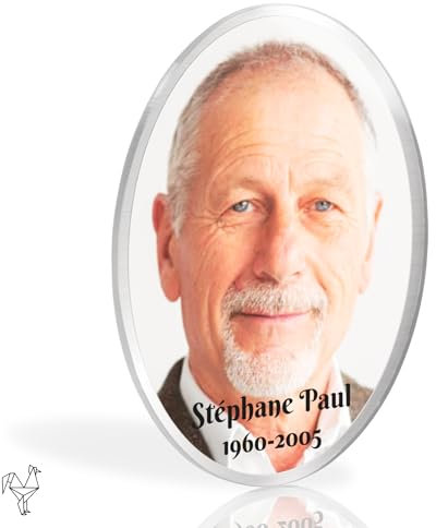 Médaillon Funéraire Argenté Personnalisé - Cadre Photo Personnalisable Souvenir - Portrait Commémoratif Personnalisé - Photo pour Plaque Funéraire - Ornement Cimetière (12x9 cm (grand))