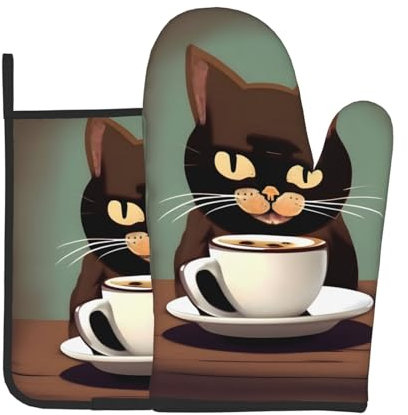 YYHWHJDE Set di 2 guanti da forno e presine per caffè, gatti da cucina, utilizzati per aprire i coperchi delle pentole in cucina e per trasportare piatti dal forno a microonde