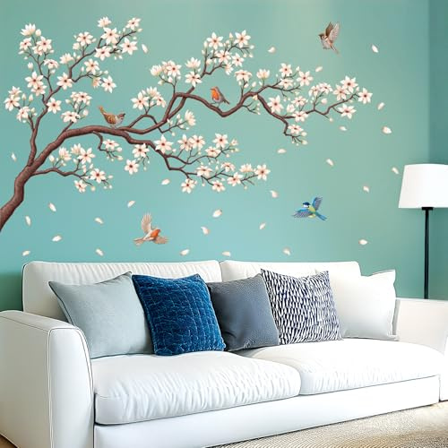 DECOWALL SG2-2424 Stickers muraux amovibles pour chambre d'enfant, chambre à coucher, salon, décoration murale Motif cerisier Blanc