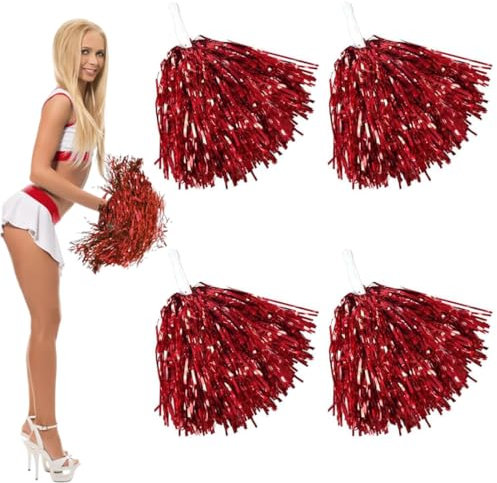 Pompons Cheerleading, 4 Stück Cheerleader Pompons, Pompoms Cheerleading, Pom Poms Cheerleading, Metallfolie Cheerleading Pom Poms Für Sports Wettbewerb Karnevalspartys Verwendet