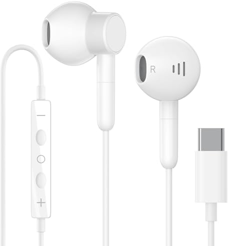 Écouteurs USB C pour iPhone 15/16 Pro, Type C, écouteurs stéréo HiFi, avec Microphone et contrôle du Volume, pour i-Pad Pro/Air/Mini, Samsung Galaxy S24 Plus Ultra/S23 Ultra/S22, Blanc