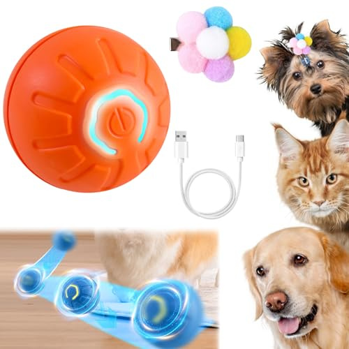 Interaktives Hunde Ball Spielzeug,Automatisch Rollender Ball mit LED-Leuchten,Hundespielzeug Intelligenz Ball,Intelligenter Rollball für Hunde,Wiederaufladbar Hundespielzeug Ball,Hundeball Elektrisch