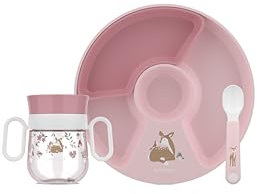 Mepal - Babygeschirr Set Mio Little Dutch - Inklusive auslaufsicherem Trinklernbecher, Kinderteller mit Unterteilung & Lernlöffel - Spülmaschinengeeignet & BPA frei - 3-teilig Set - Fairy Garden